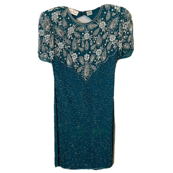 80’s 90’s Teal Beaded Cocktail Dress by Kazar main image 0